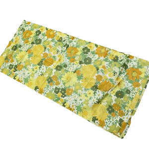 Vintage Fabric Remnant Yellow Orange White Green 1970's Floral Polished Cotton